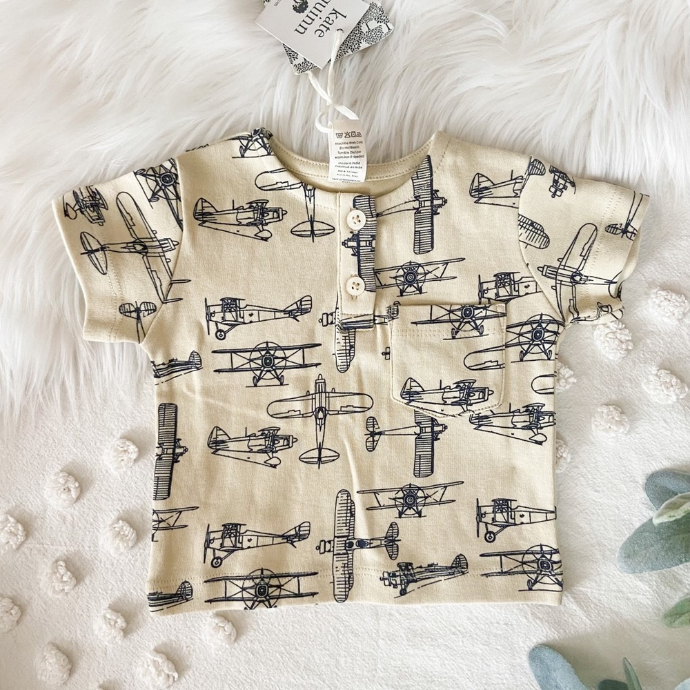 Kate Quinn Airplane Henley Pocket Tee